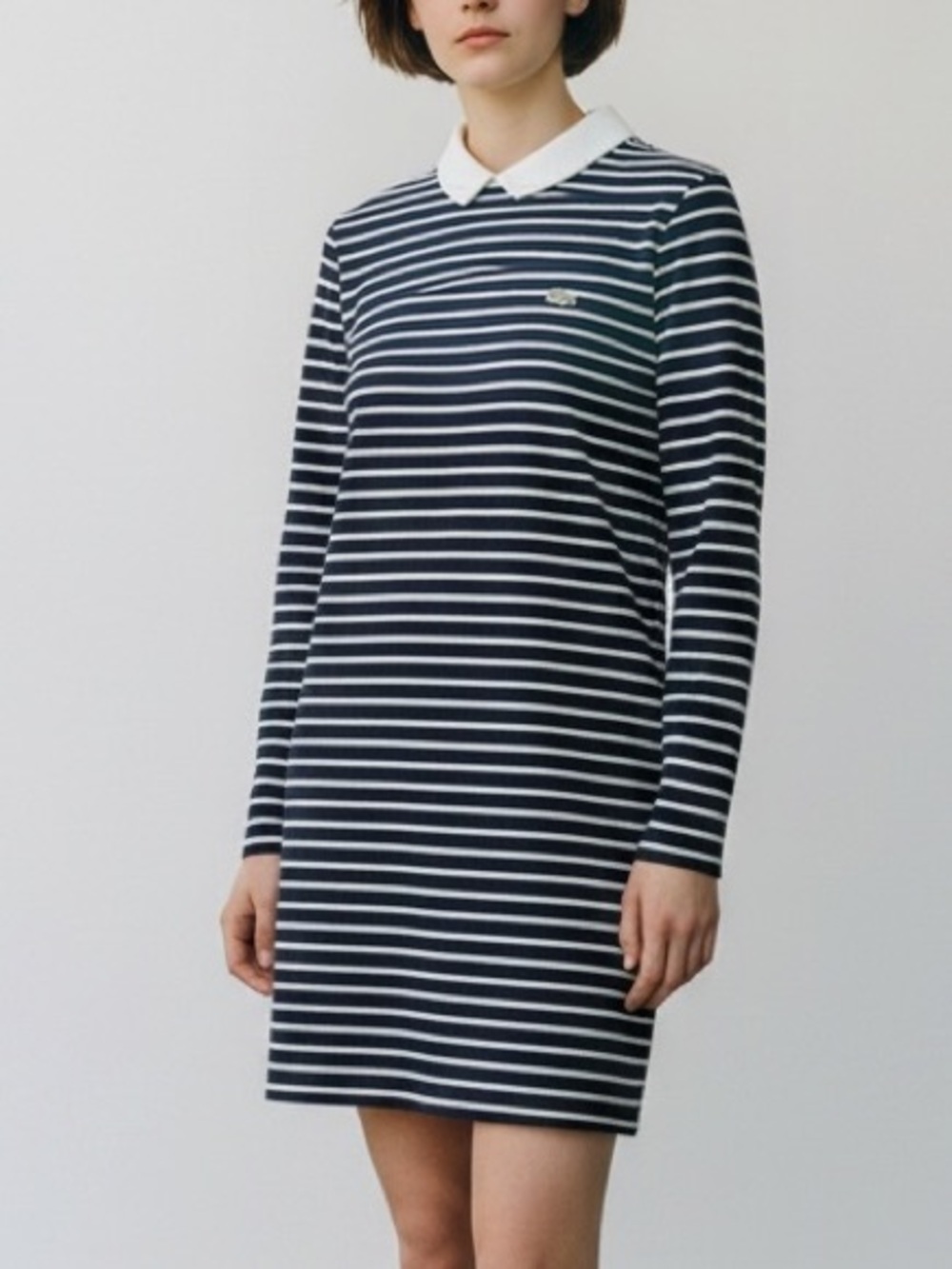 Lacoste Navy and White Striped Dress with White Collar